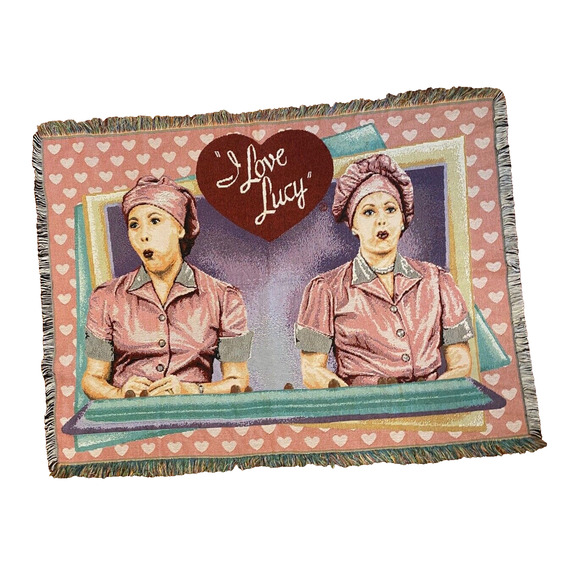 I Love Lucy Blanket Tapestry Throw Chocolate Factory W/ Ethel 62" x 46" Vintage - Picture 1 of 4